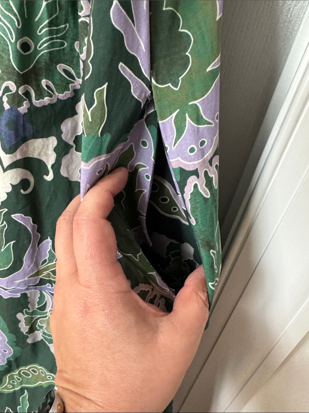 Entro Green Floral Midi Dress with Lavender Accents - Picture 5 of 7